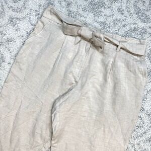 Loft Beige Linen‎ Blend Tie Waist Pants Caribbean Women's Large Paper Bag Crop